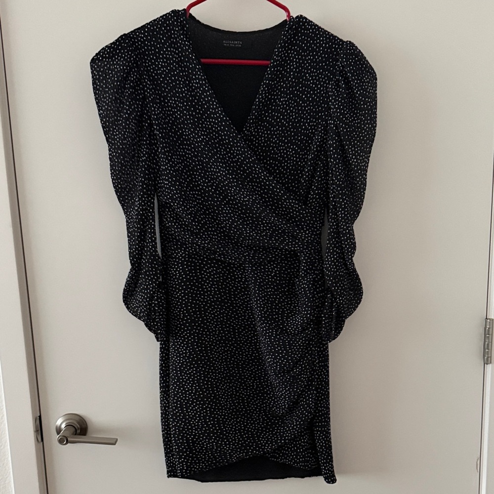 All Saints Black and White Polka Dot Long Sleeve Dress